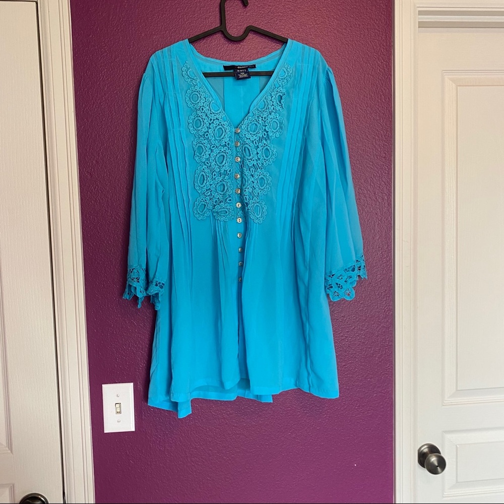 Blue lace detail blouse